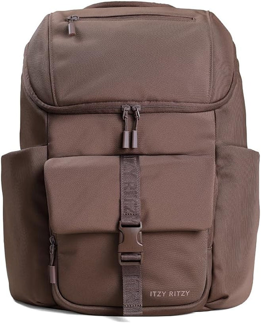 Itzy Ritzy Belong Bucket Backpack – Lightweight Diaper Bag Backpack Featuring 16 Pockets, Bucket Top Opening, Stroller Straps & Changing Pad; Organized and Stylish Everyday Family Backpack (Mocha)