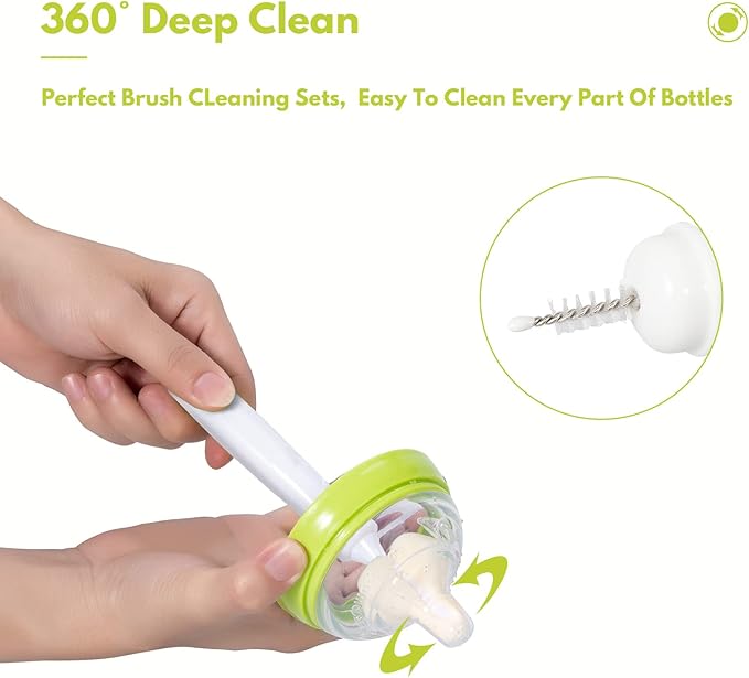 Carebabymore 8 Pcs Sponge Nipple Bottle Brushes, Baby Bottle Brush with 3 Pcs Nipple Cleaner, 3 Pcs Replacement Heads and 2 Pcs Straw Brushes, White