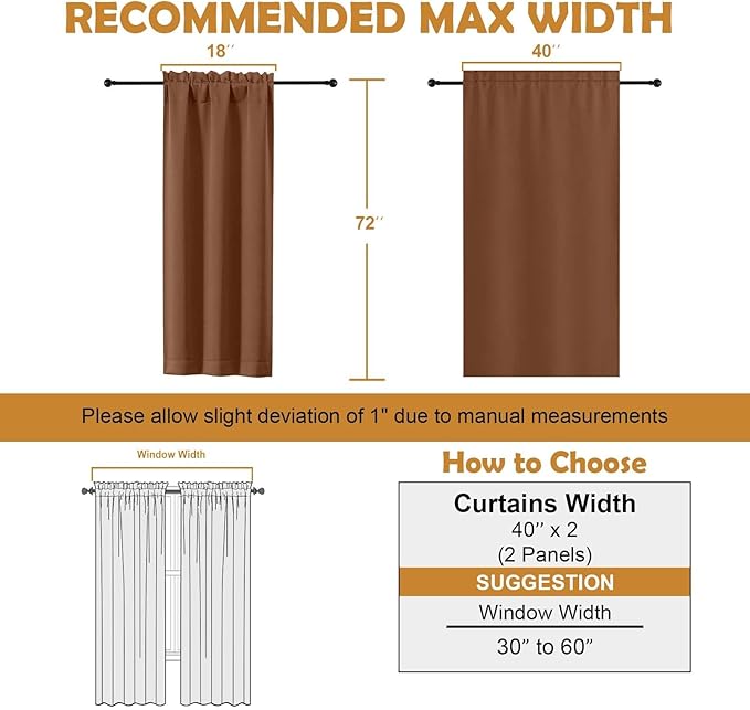 Aiyufeng Sun Baked Blackout Curtains for Bedroom 72 Inch Length 2 Panels, Privacy Thermal Insulated Rod Pocket Door Window Curtains for Front Door, W40 x L72 Inch, Sun Baked
