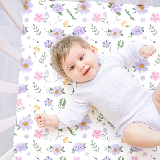 4 Pack Butterfly Baby Crib Sheets for Baby Girls Purple Crib Fitted Sheets for Standard Size Crib and Toddler Mattress Soft and Breathable (Crib)