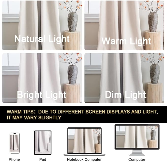 PrinceDeco 100% Blackout Curtains for Bedroom 84 Inches Long, Grommet Living Room Drapes, Thermal Insulated Blackout Curtains 2 Panels Set,Jacquard-Woven,55" W x84 L,Bleached Sand