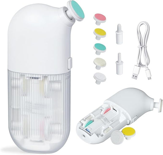 IvyWind Electric Baby Nail File, 7 in 1 Grinding Heads Baby Nail Trimmer, Automatic Baby Nail Clippers for Infant Newborn Toddler Kid Adult, 2 Speeds, USB Rechargeable, White
