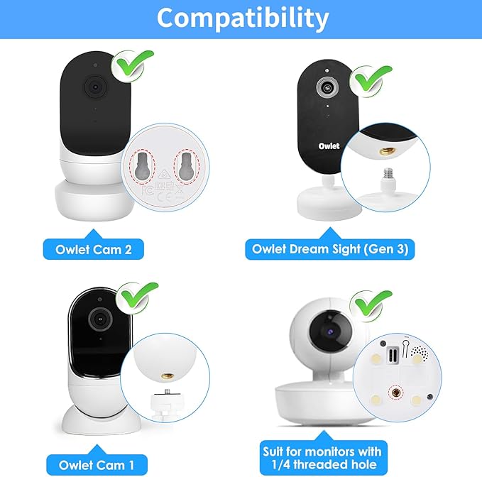 Flexible Tripod Baby Monitor Mount for Owlet Cam, Owlet Cam 2 and Owlet Dream Sight (Gen 3) Smart Video Baby Monitor, Attach Your Baby Camera Wherever You Like Without Tools or Wall Damage - White