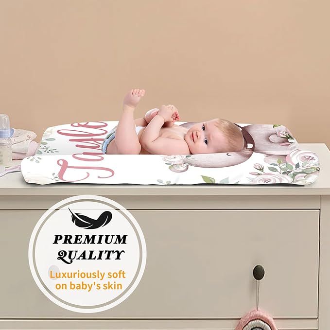 Custom Changing Pad Cover Set - Jersey Knit Ultra Soft Unisex Waterproof Diaper Changing Table Covers with Personalized Name for Baby Boys Girls - Comfy Cozy 2 Pcs Set Style20