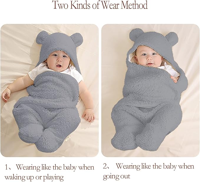 Baby Swaddle Blanket Boys Girls Cute Plush Receiving Blanket Ultra-Soft Newborn Sleeping Wraps for Infant 0-6 Months - Grey