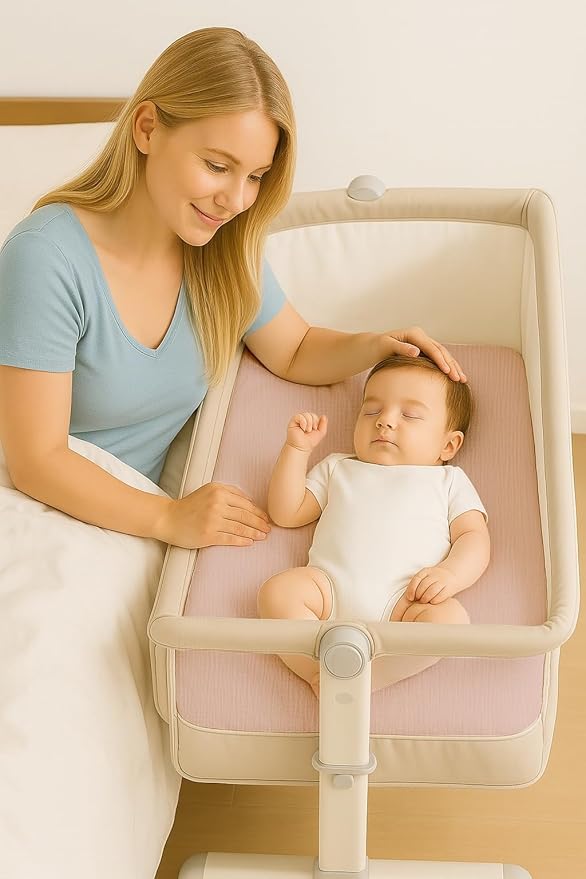 Muslin Bedside Bassinet Sheets 2 Pack, 33x20 Fitted Ultra Soft & Breathable Bedside Sleeper Sheets, Ideal for Baby Girl and Boy, Perfect for Newborns (Petal Leaf & Pink)