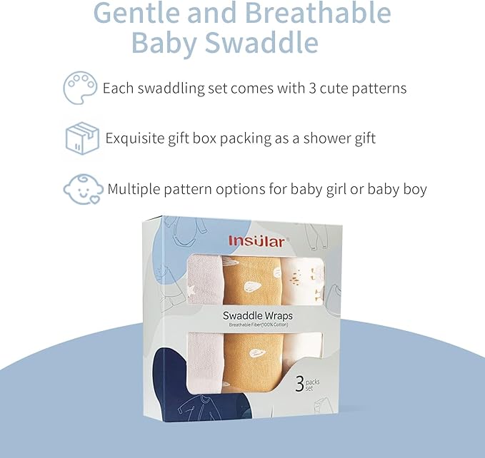 insular Baby Swaddle Wrap, Swaddle Blanket for Newborn and Infant, Adjustable Swaddling Set for Boy and Girl, Soft Cotton Baby Sleep Sack 3 Pack, Beige Duck, Medium(3-6 Month)