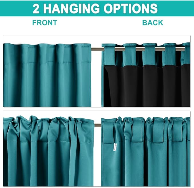 NICETOWN Peacock Teal Living Room Completely Shaded Draperies, Privacy Protection & Noise Reducing Drapes for Laundry, Black Lined Insulated Window Treatment Curtain Panels (2 Pieces, W52 x L84)
