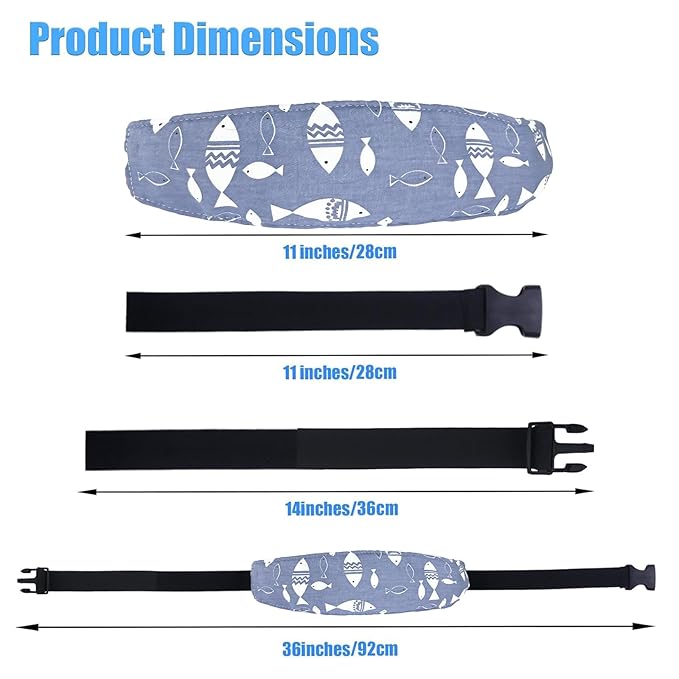 2 Pcs Baby Head Support for Car Seat, Carseat Head Support for Infant Toddler Kids Children Stroller Seat Neck Relief Head Band Sleeping Traveling (Waves and Fish)