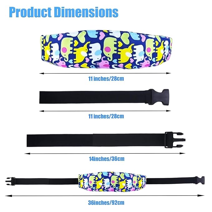 2 Pcs Baby Head Support for Car Seat, Carseat Head Support for Infant Toddler Kids Children Stroller Seat Neck Relief Head Band Sleeping Traveling (Rabbits and Elephants)