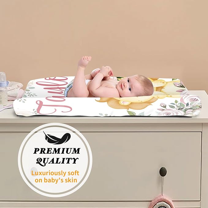 Custom Changing Pad Cover Set - Jersey Knit Ultra Soft Unisex Waterproof Diaper Changing Table Covers with Personalized Name for Baby Boys Girls - Comfy Cozy 2 Pcs Set Style02