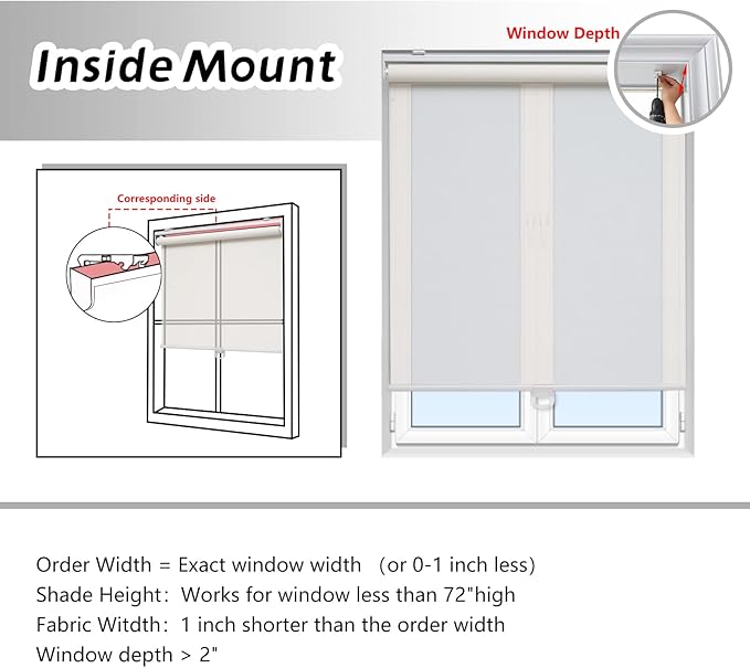 AOSKY Cordless Roller Shades for Windows Light Filtering Shades with 5% Openness Solar Screen Semi Sheer Roller Blinds UV Protection for Office and Home. Easy to Install 30" W x 72" H (White)
