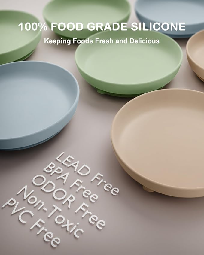 Onyucean Classic Silicone Suction Plates for Toddler Baby Kids (3 Pcak), BPA Free Baby Plates with Suction that Stick & Stay, Deeper Toddler Dishes Microwave & Dishwasher Safe