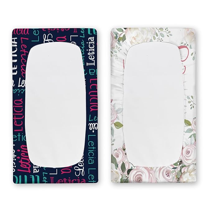 Custom Changing Pad Cover Set - Jersey Knit Ultra Soft Unisex Waterproof Diaper Changing Table Covers with Personalized Name for Baby Boys Girls - Comfy Cozy 2 Pcs Set Style02