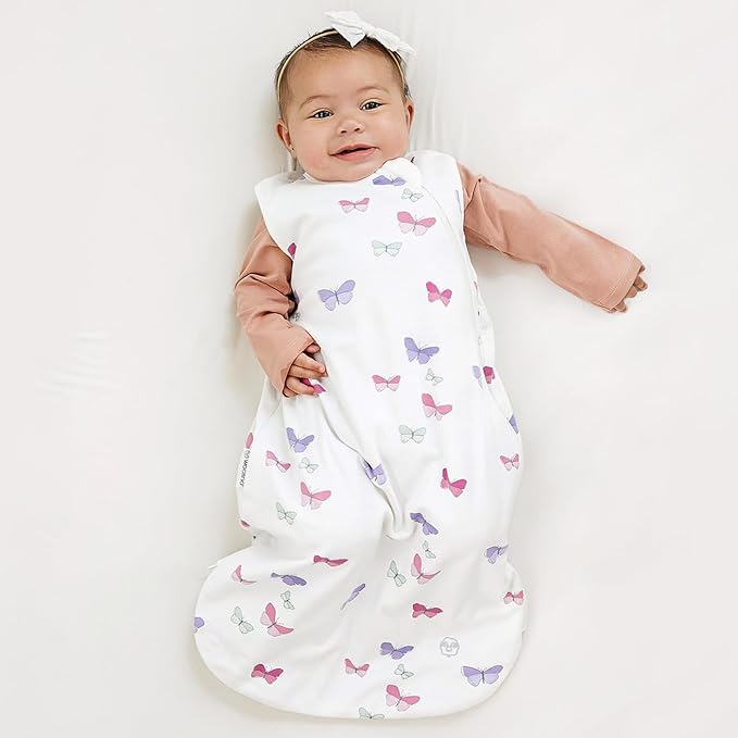 Woolino Merino Wool and Organic Cotton Baby Sleep Bag - 4 Season Classic Sleep Sack for Baby - Two-Way Zipper Sleeping Bag for Baby and Toddler - 6-18 Months - Butterfly