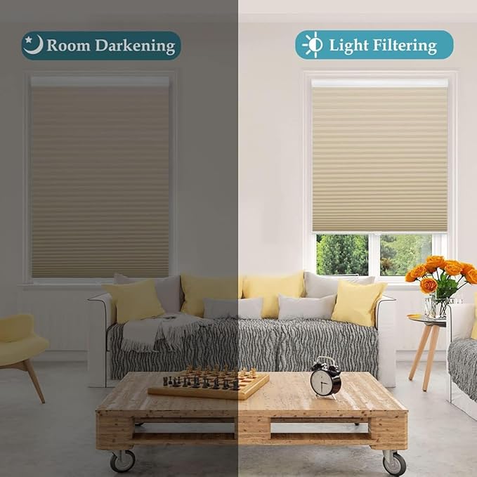 MYshade 1.5-Inch Cellular Cordless Light Filtering Shades, Honeycomb Window Blinds for Soft Daylight & Privacy, Thermal Insulation, Child Safe, Inside or Outside Mount (46" W x 72" H, Beige)