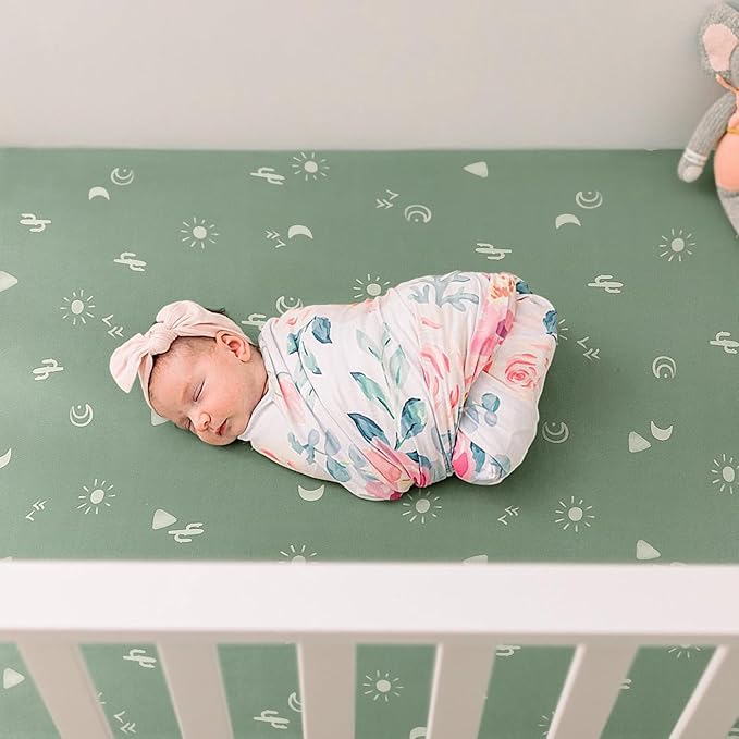 GRSSDER Stretch Ultra Soft Jersey Knit Fitted Crib Sheets Set 2 Pack, Universal Fit All Standard Crib Mattress Pads Safe and Snug, Crib Fitted Sheet with Deep Pocket, Original Neutral Design for Baby