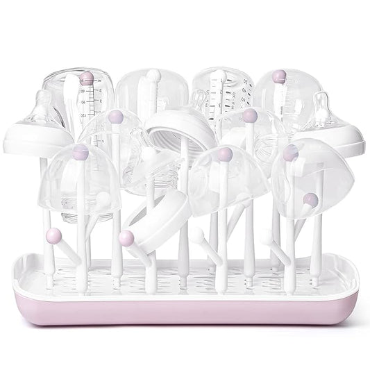 Termichy Baby Bottle Drying Rack, Large Capacity Baby Bottle Rack for Bottles, Dry Rack with Removable Water Tray(Pink)
