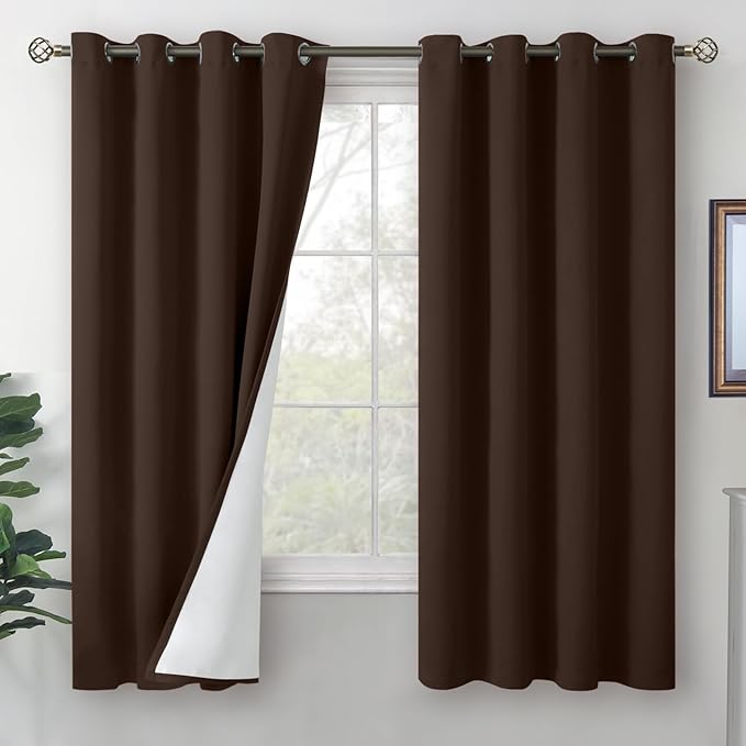 BGment Brown Curtains for Bedroom 2 Panels Set, Blackout Curtains Thermal Insulated Bedroom Curtains 63 inch Length Soundproof Window Drapes, Each Grommet Drape 52 Inch Wide