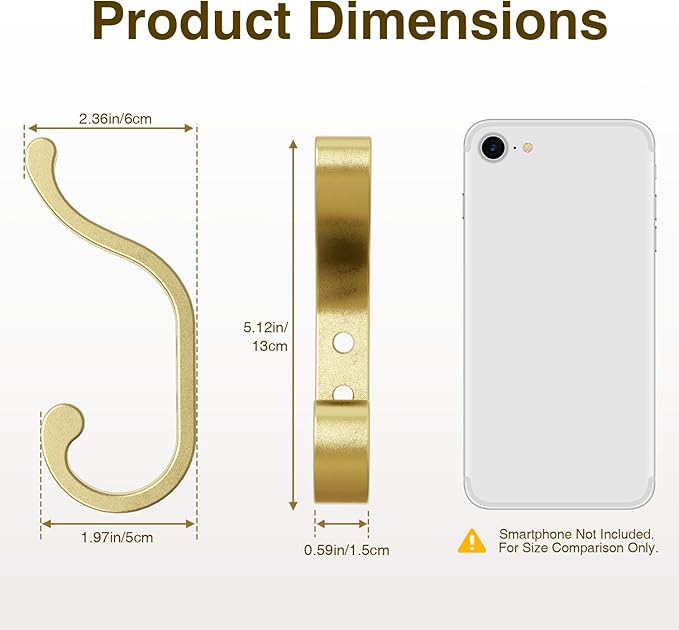 Large Wall Hooks for Hanging Coats: Heavy Duty Wall-Mount Hanger (Hold 30 LB), Mudroom Hooks for Clothes, Backpack, Purse, Bathroom Towel (Gold, 4 Pack)