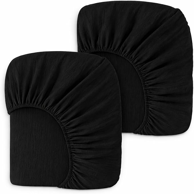 PET REJOIR 2 Pack Black Muslin Crib Sheets for Boys & Girl- Neutral Breathable Cotton Crib Mattress Sheets Fitted for Standard 28"x 52"- Nursery Décor No Slip Crib Bed Sheets