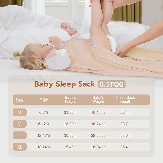 Wrrernsin Baby Sleep Sack 12-18 Months Baby Wearable Blanket 100% Cotton TOG 0.5 2-Way Zipper Newborn Sleeping Bag, 3 Pack Comfy Lightweight Sleep Sacks for Babies