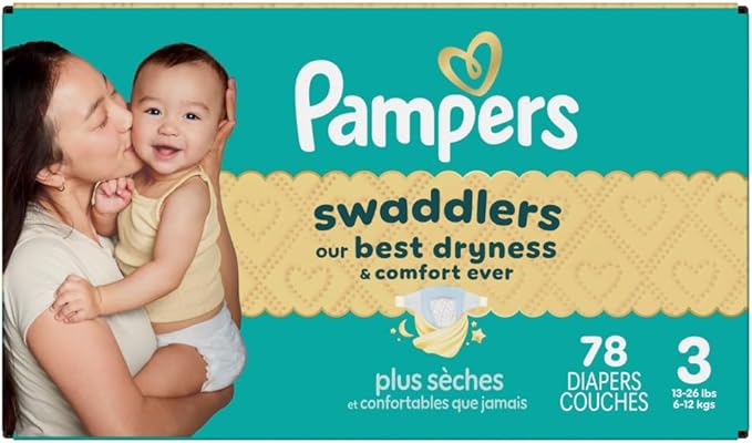Pampers Swaddlers Diapers, Size 3 (13-26 lbs), 78 Count, Absorbent, Keeps Baby Dry and Comfortable, Skin Safe Disposable Baby Diaper
