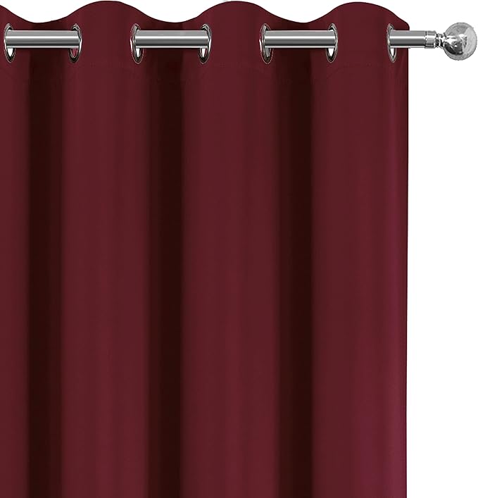 LEMOMO 100% Blackout Curtains 52 x 72 Inch Burgundy Red Curtains 2 Panels Darkening Thermal Insulated Bedroom Curtains