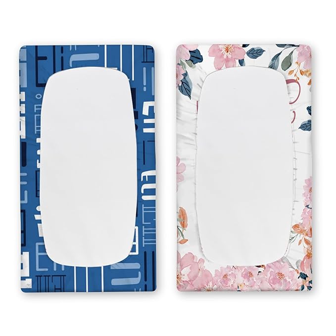 Custom Changing Pad Cover Set - Jersey Knit Ultra Soft Unisex Waterproof Diaper Changing Table Covers with Personalized Name for Baby Boys Girls - Comfy Cozy 2 Pcs Set Style07
