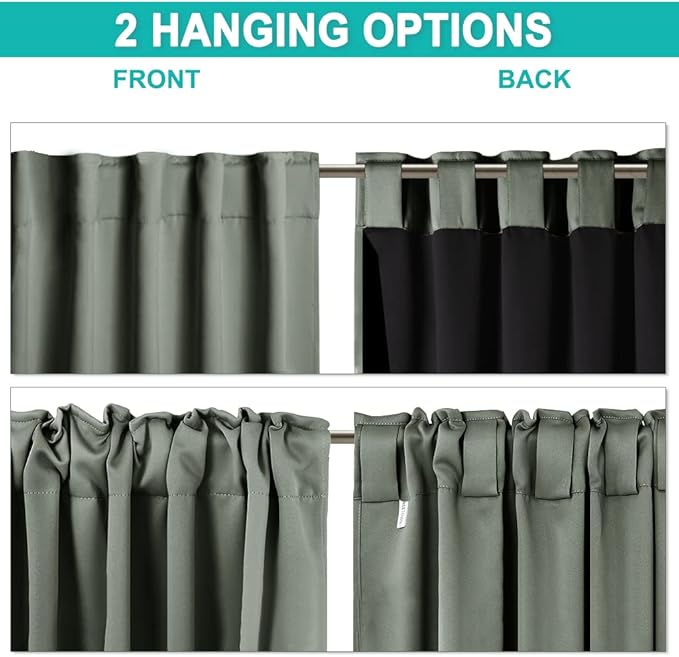 NICETOWN Dark Mallard Full Shade Curtain Panels, Pair of Energy Smart & Noise Blocking Out Blackout Drapes for Sliding Glass Door, Thermal Insulated Guest Room Lined Window Dressing (52 x 84 inch)