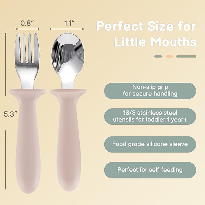 Eascrozn 2 Pack Silicone Divided Baby Plates with Suction, 2 Pack Toddler Forks and Spoons Set, BPA Free, Baby Feeding Set for Toddler Utensils, Microwave and Dishwasher Safe