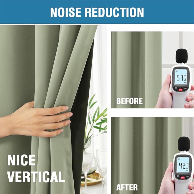 H.VERSAILTEX 100% Blackout Curtains for Bedroom with Black Liner Full Room Darkening Curtains 54 Inches Long Thermal Insulated Back Tab/Rod Pocket Window Drapes for Living Room, 2 Panels, Sage