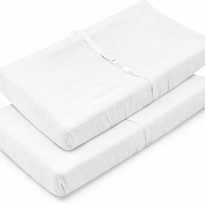 PET REJOIR 2 Pack White Muslin Changing Pad Cover for Baby Girl & Boys- Neutral Breathable Soft Diaper Changing Pad Sheets Fitted Portable Travel Changing Pad 17"x 33"- Nursery Décor