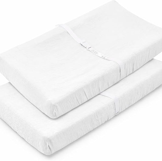 PET REJOIR 2 Pack White Muslin Changing Pad Cover for Baby Girl & Boys- Neutral Breathable Soft Diaper Changing Pad Sheets Fitted Portable Travel Changing Pad 17"x 33"- Nursery Décor