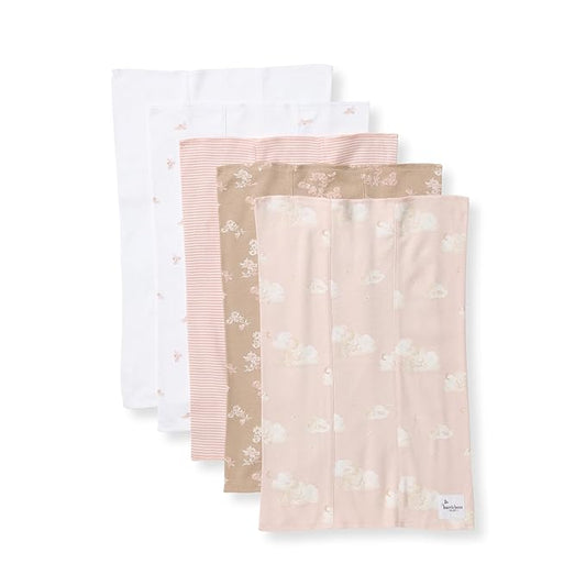 Burts Bees Baby Infant Burp Cloths, 100% Organic Cotton Extra Absorbent Soft Fabric Drool Cloths, 5-Pack Newborn Must-Have Essential Large Burping Cloths, One Size 17 x 11.75 Inches