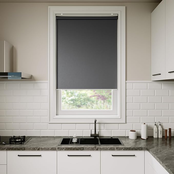 Cordless Roller Shades Blackout Blinds for Windows Room Darkening Rolled Up Shades with Spring System, UV Protection Window Shades Door Blinds for Home and Office (White, 48" W x 72" H)