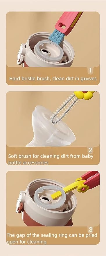 ZENWIZVOY 3 in 1 Cup Lid Cleaning Brush, New Cup Lid Cleaner with Brush, Multifunctional Portable Crevice Cleaning Brush Set for Baby Bottle Gap Tight Spaces, Home Kitchen Cleaning Tools (Multicolorx)