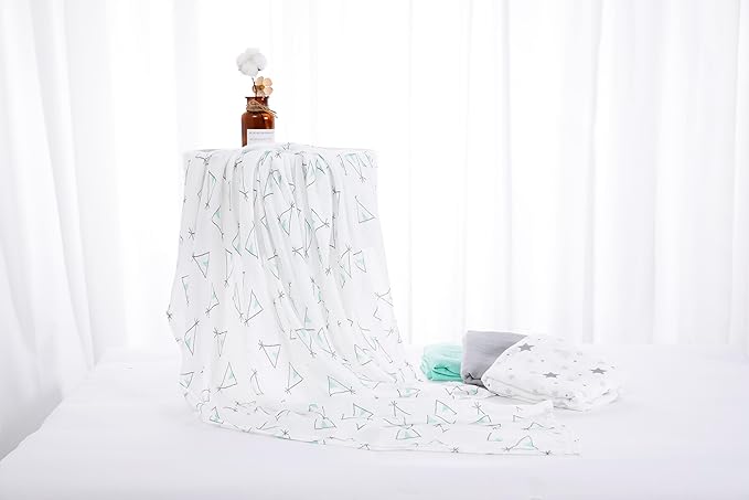 Muslin Swaddle Blankets for Baby Boys and Girls, 4-Pack Breathable and Skin-Friendly Receiving Blanket Wrap, Baby Essentials, Registry & Gift, 47 x 47 inches (Blue Contrast)