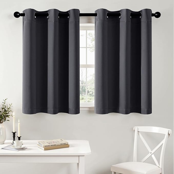 MIULEE Short Curtains for Windows - Grey Blackout Half Window Curtains Thermal Insulated Privacy Drapes for Kitchen Bedroom Bathroom Grommet Top Small Basement Tiers W40 x L36 Inch 2 Panels