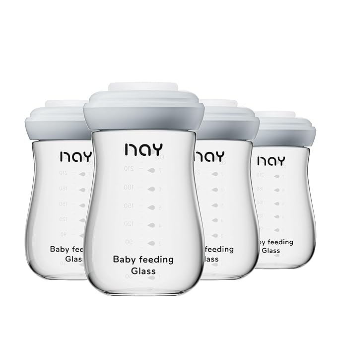 yanyoyo Glass Breastmilk Storage Bottles, 8oz Wide Neck Breast Milk Containers, BPA-Free, Lead-Free, Fits Breast Pumps and Nipples, 4 Pack