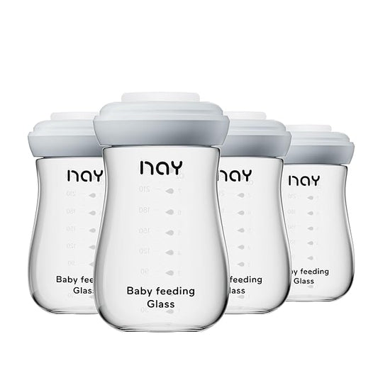 yanyoyo Glass Breastmilk Storage Bottles, 8oz Wide Neck Breast Milk Containers, BPA-Free, Lead-Free, Fits Breast Pumps and Nipples, 4 Pack