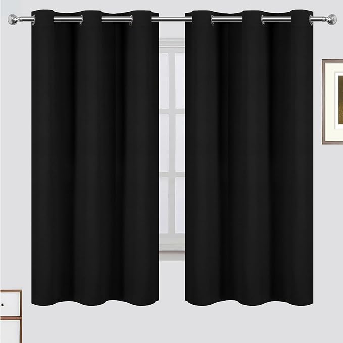 LEMOMO 100% Blackout Curtains 42 x 63 Inch Black Curtains 2 Panels Darkening Thermal Insulated Bedroom Curtains