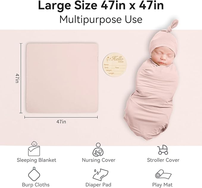 Rayon Made from Bamboo Baby Swaddle Blanket,2 Pack Soft & Breathable Receiving Blankets for Infant Newborn, Swaddle Wrap for Babies Girl and Boy, 47 x 47 Inch, (Blush & Oat)