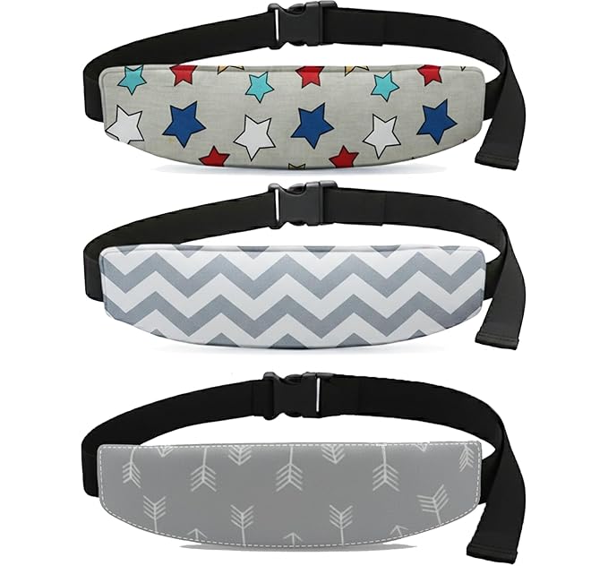 3 Pcs Baby Carseat Head Support, Car Seat Straps Pillow Support Ban, Stroller Neck Relief Strap Headrest, Slumber Sling Sleep Positioner for Toddler Infants Child Children Kids(Arrow, Star, Zigzag)
