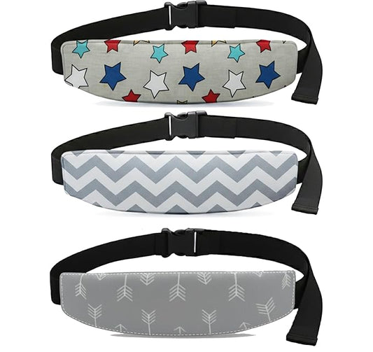 3 Pcs Baby Carseat Head Support, Car Seat Straps Pillow Support Ban, Stroller Neck Relief Strap Headrest, Slumber Sling Sleep Positioner for Toddler Infants Child Children Kids(Arrow, Star, Zigzag)