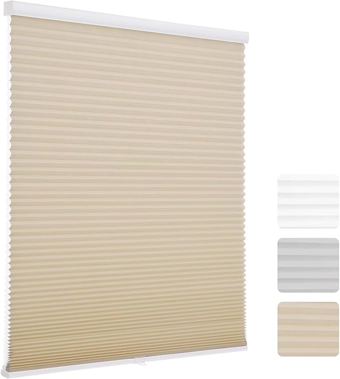 MYshade 1.5-Inch Cellular Cordless Light Filtering Shades, Honeycomb Window Blinds for Soft Daylight & Privacy, Thermal Insulation, Child Safe, Inside or Outside Mount (38" W x 72" H, Beige)