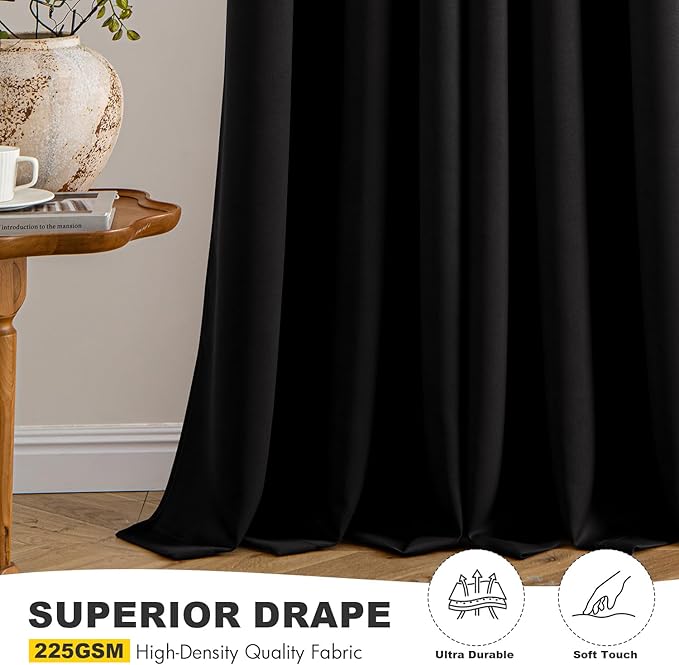MIULEE Black Blackout Curtains for Bedroom Living Room 40 Inches Long 2 Panels, Thermal Insulated Room Darkening Drapes Solid Grommet Noise Reduction Light Blocking Window Treatments 40x40 Inch