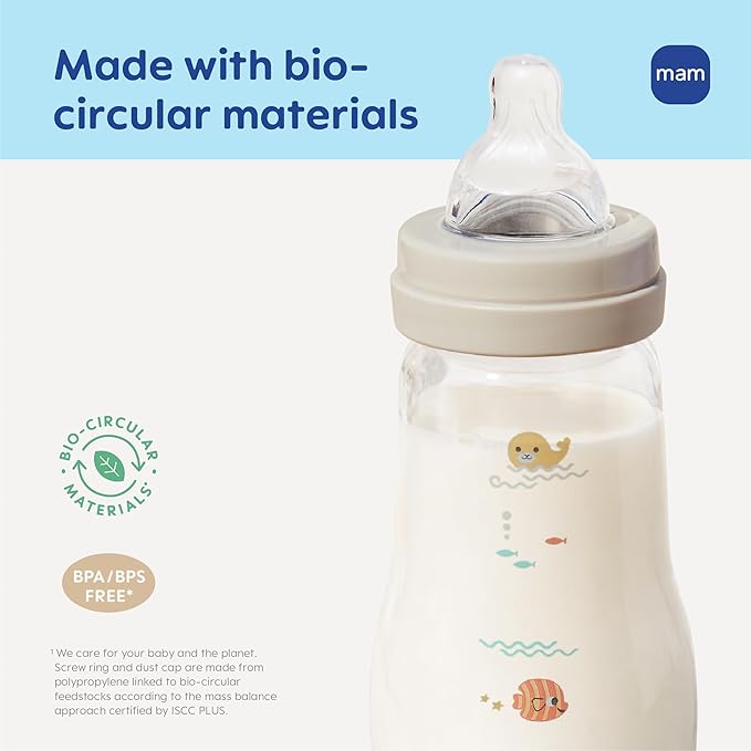 MAM Premium Glass Baby Bottles, Easy Switch Between Breast and Bottle, Feel Good Medium Flow, Newborn Essentials Must Have, 2+ Months, BPA Free, 9oz, Boy, 3pack