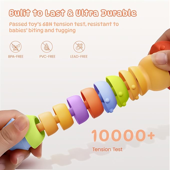 Baby Teething Toy, Caterpillar Silicone Baby Teether Rattle Toys, BPA-Free Sensory Development & Color Recognition Learning for 0 6 10 12 18 Babies Toddler Teething Relief LC1