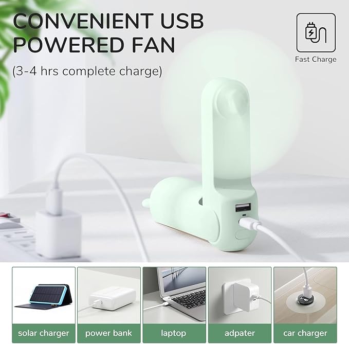 JISULIFE Handheld Fan with 4500 mAh Powerbank Max 37 Hours Runtime, Pocket Portable Battery Operated or USB Powered Folding Personal Fan, 3 Speeds, Gifts for Women Men Kids Gift for Festival-Green